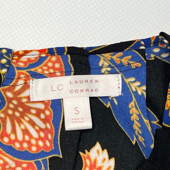 Lauren Conrad Summer Floral Black Dress Belted Bow Tie Up Size Small - Picture 6 of 13